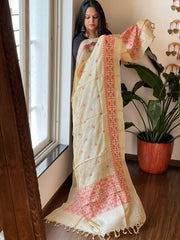 Tussar Silk Dupatta with thread embroidery