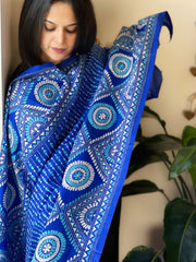 Blue Handmade Nakshi Kantha Dupatta in Pure Silk