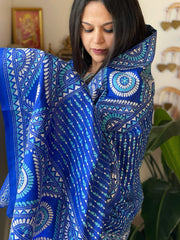 Blue Handmade Nakshi Kantha Dupatta in Pure Silk