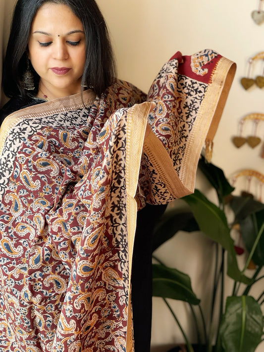 Handblock Printed Dupatta in Chennuri Cotton Silk
