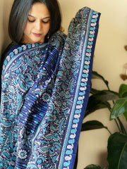 Blue Handmade Nakshi Kantha Dupatta in Pure Silk