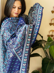 Blue Handmade Nakshi Kantha Dupatta in Pure Silk