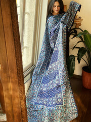 Blue Handmade Nakshi Kantha Dupatta in Pure Silk