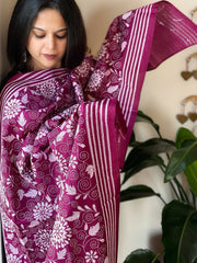 Wine Handmade Nakshi Kantha Dupatta in Pure Silk