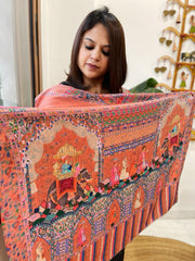 Orange Printed Reversible Kalamkari Stoles in Premium Wool