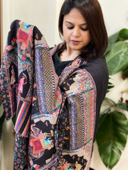 Black Printed Reversible Kalamkari Stoles in Premium Wool