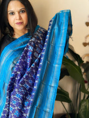 Blue Handwoven Ikat Dupatta in Pure Silk