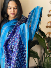 Blue Handwoven Ikat Dupatta in Pure Silk