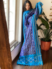 Blue Handwoven Ikat Dupatta in Pure Silk