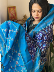 Blue Handwoven Ikat Dupatta in Pure Silk
