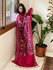 Wine Handwoven Ikat Dupatta in Pure Silk
