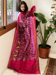 Wine Handwoven Ikat Dupatta in Pure Silk