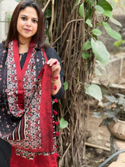 Ajrakh Handblock Printed Silk-Woollen Stole