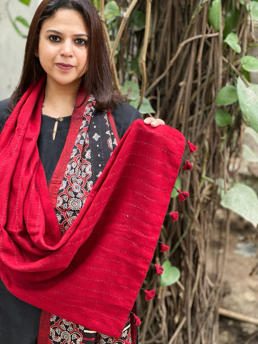 Ajrakh Handblock Printed Silk-Woollen Stole