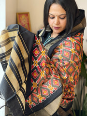 Grey Handwoven Ikat Dupatta in Pure Silk
