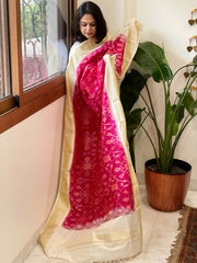 Pink Handwoven Ikat Dupatta in Pure Silk