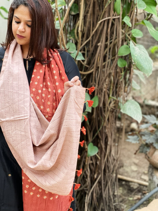 Ajrakh Handblock Printed Silk-Woollen Stole