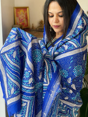 Blue Handmade Nakshi Kantha Dupatta in Pure Silk