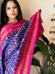 Pink, Blue Handwoven Ikat Dupatta in Pure Silk