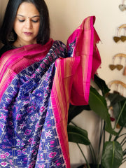 Pink, Blue Handwoven Ikat Dupatta in Pure Silk