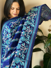 Blue Handmade Nakshi Kantha Dupatta in Pure Silk