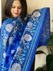 Blue Handmade Nakshi Kantha Dupatta in Pure Silk