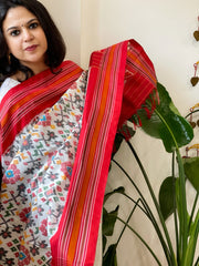 Ivory Handwoven Ikat Dupatta in Pure Silk