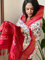 Ivory Handwoven Ikat Dupatta in Pure Silk