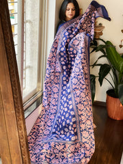 Blue Handmade Nakshi Kantha Dupatta in Pure Silk