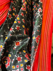 Greenish Black Handwoven Ikat Dupatta in Pure Silk