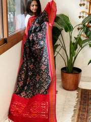 Greenish Black Handwoven Ikat Dupatta in Pure Silk