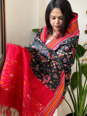 Greenish Black Handwoven Ikat Dupatta in Pure Silk