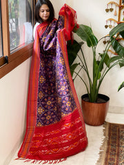 Purple Handwoven Ikat Dupatta in Pure Silk