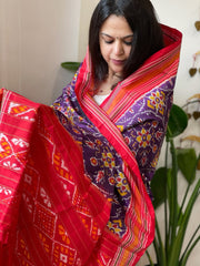 Purple Handwoven Ikat Dupatta in Pure Silk