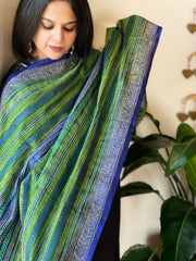 Green, Blue Handmade Kantha Dupatta in Silk