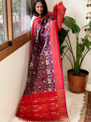 Purple Handwoven Ikat Dupatta in Pure Silk