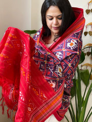 Purple Handwoven Ikat Dupatta in Pure Silk