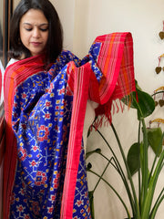 Royal Blue Handwoven Ikat Dupatta in Pure Silk