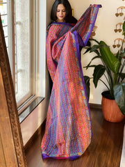 Pink, Blue Handmade Kantha Dupatta in Silk