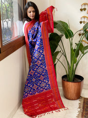 Royal Blue Handwoven Ikat Dupatta in Pure Silk