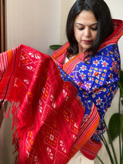 Royal Blue Handwoven Ikat Dupatta in Pure Silk