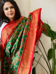 Green Handwoven Ikat Dupatta in Pure Silk