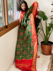 Green Handwoven Ikat Dupatta in Pure Silk