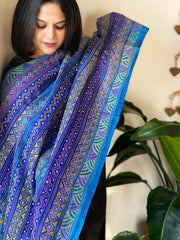 Blue Handmade Kantha Dupatta in Silk