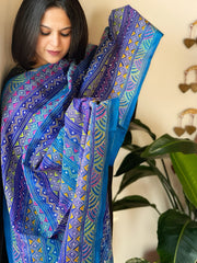 Blue Handmade Kantha Dupatta in Silk