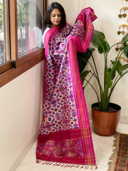 Lite Pink Handwoven Ikat Dupatta in Pure Silk