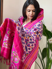 Lite Pink Handwoven Ikat Dupatta in Pure Silk