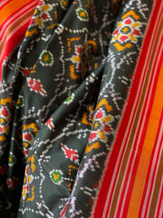 Greenish Black Handwoven Ikat Dupatta in Pure Silk