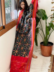 Greenish Black Handwoven Ikat Dupatta in Pure Silk