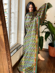 Green Handmade Kantha Dupatta in Silk